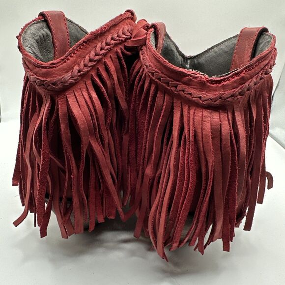 Liberty Red Leather Fringe Booties  Sz 10 - Picture 6 of 9